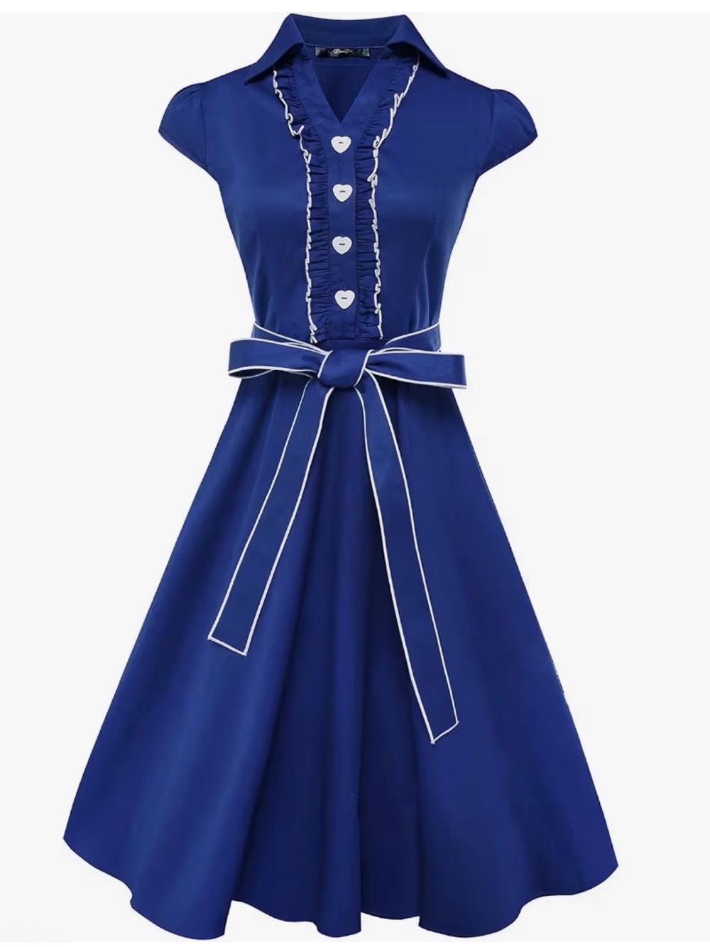 Vintage style  Navy Fit-and-Flare Dress with Contrast Trim